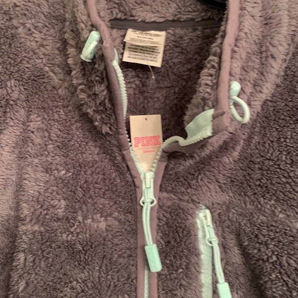 New Victoria’s Secret PINK Teddy Half-Zip Pullover Gray Medium - Picture 3 of 3